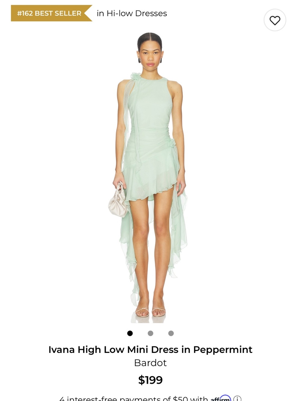 Bardot High-Low Mini Dress in Mint Green
